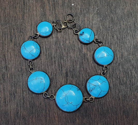 VINTAGE Artificial Turquoise or Howlite STERLING SILVER BRACELET
