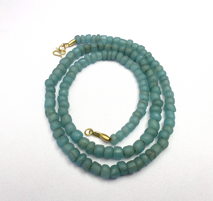 Antique Old Traded Sky Blue Color Glass Beads Jewelry Necklace Mala