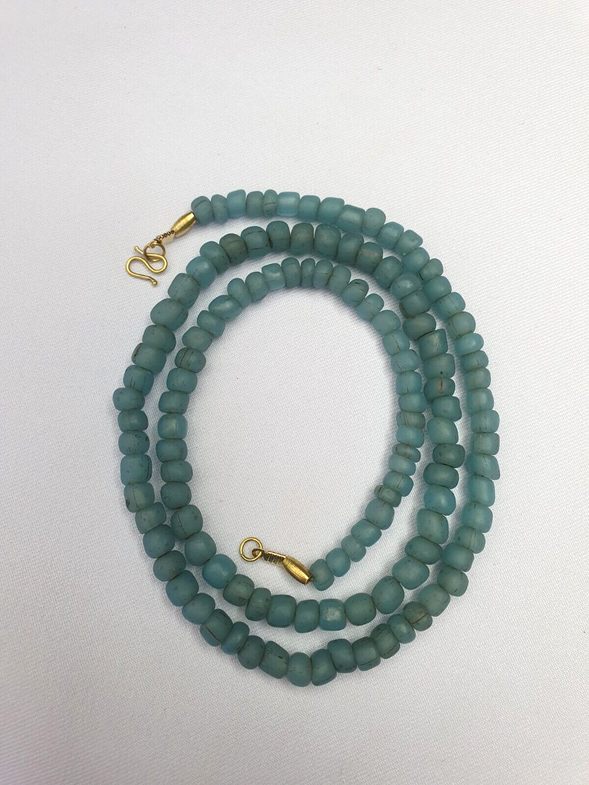 Antique Old Traded Sky Blue color Glass Beads Jewelry Necklace  Mala