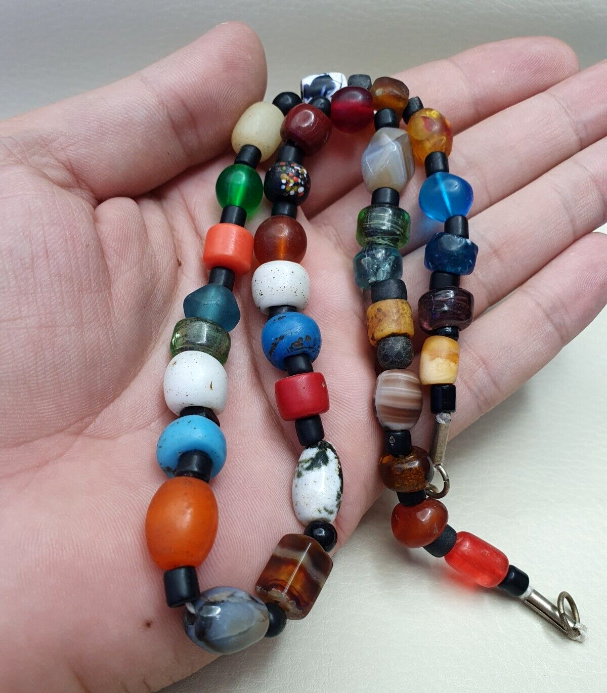 Old Beads antique Traded Stones and Glass Beads Jewelry Necklace Mala