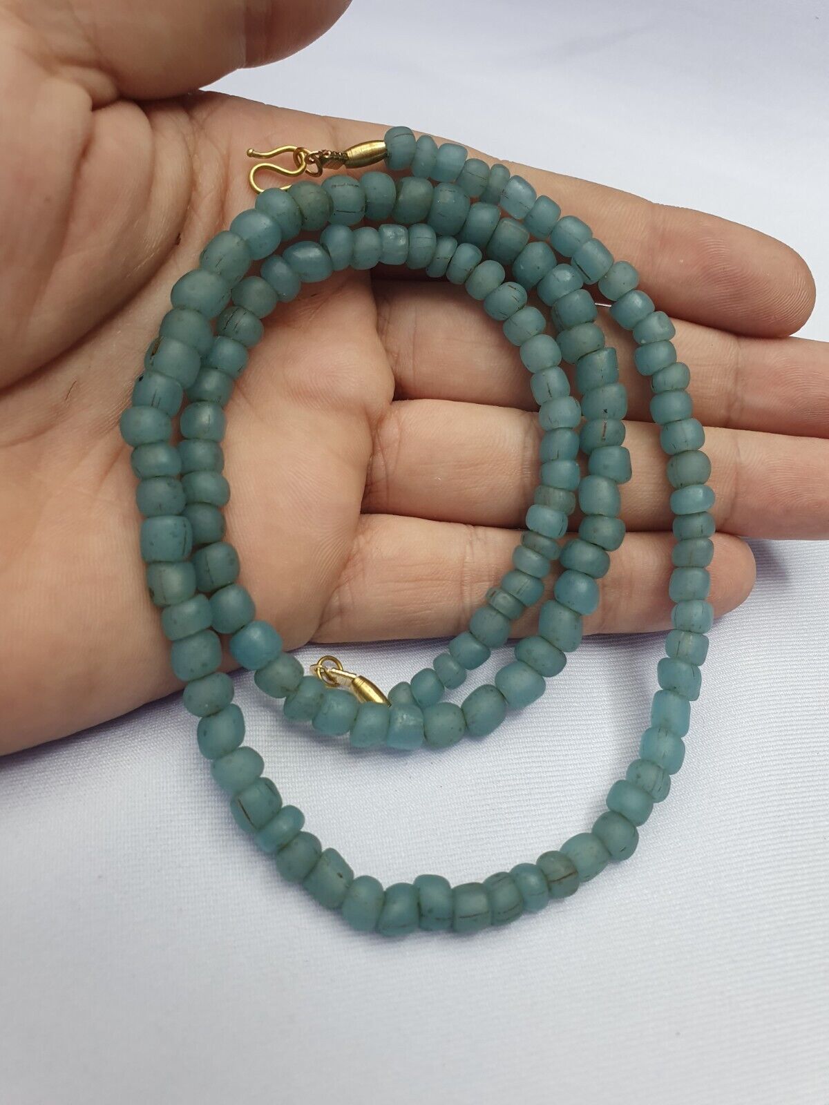 Antique Old Traded Sky Blue color Glass Beads Jewelry Necklace  Mala