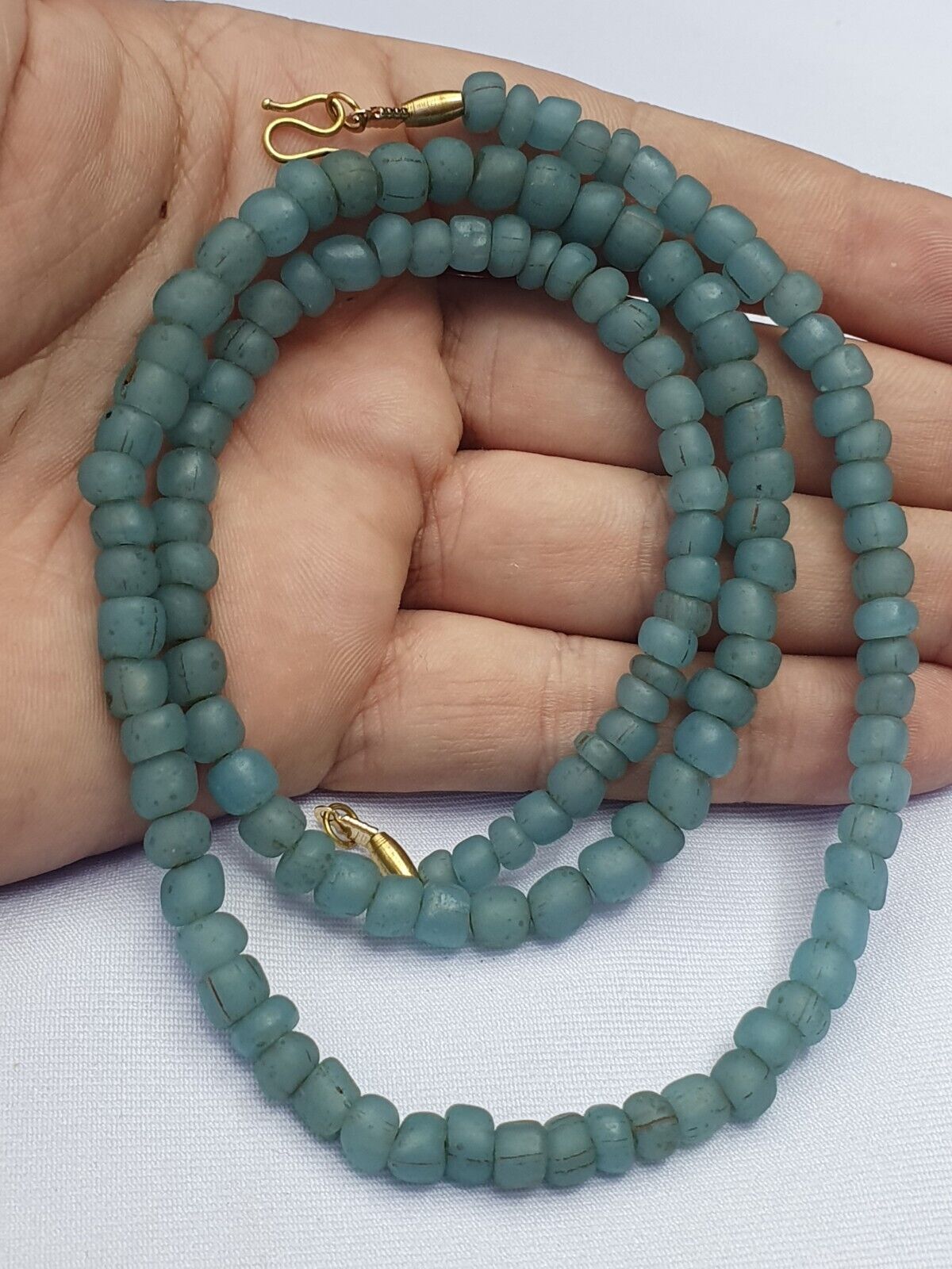 Antique Old Traded Sky Blue color Glass Beads Jewelry Necklace  Mala