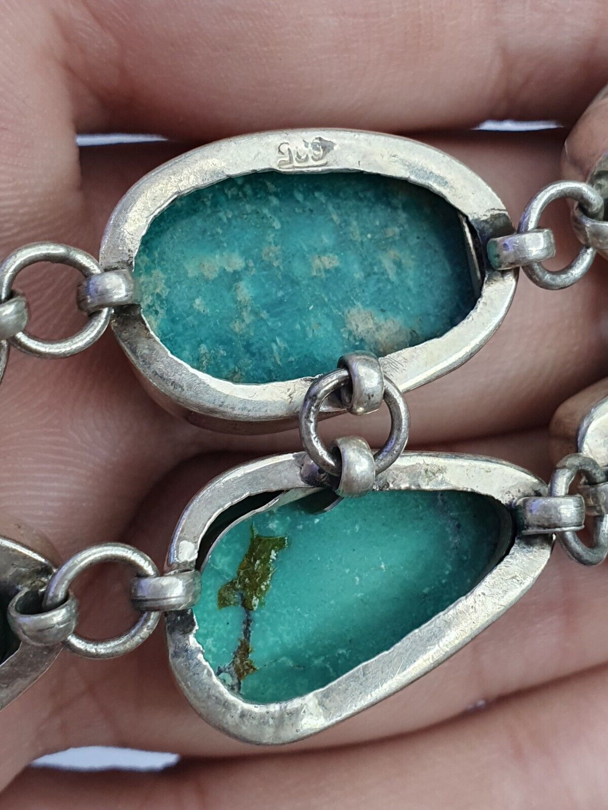 GROßES VINTAGE-ARMBAND FÜR HERREN aus 925er STERLINGSILBER in Naturtürkis