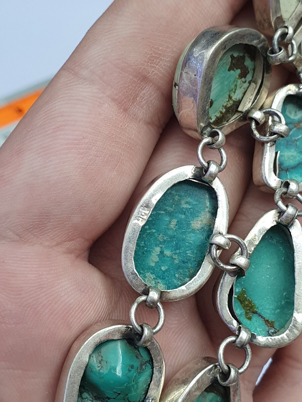 GROßES VINTAGE-ARMBAND FÜR HERREN aus 925er STERLINGSILBER in Naturtürkis