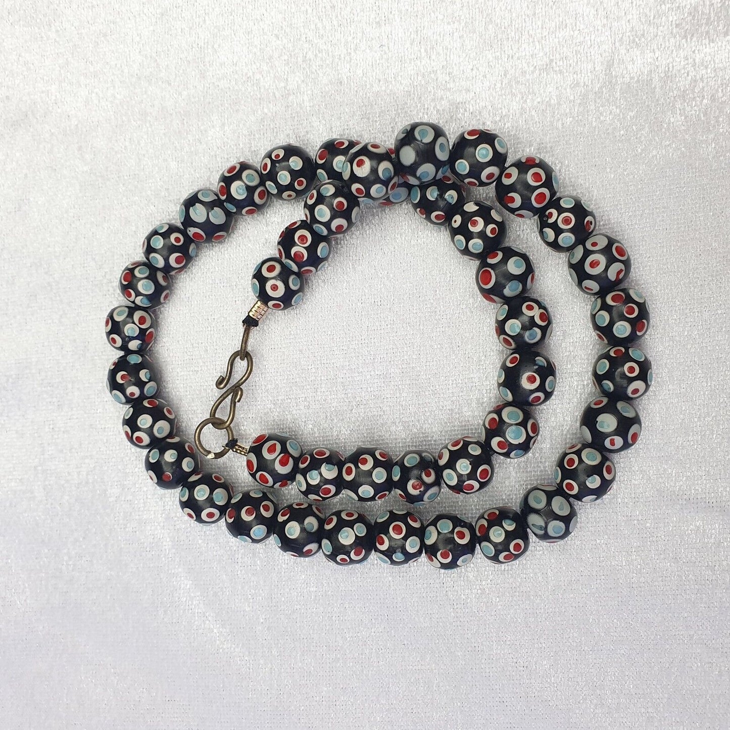 Black Venetian Hundred  eyes Red Skunk Style Beads Necklace11.5mm & 20" long