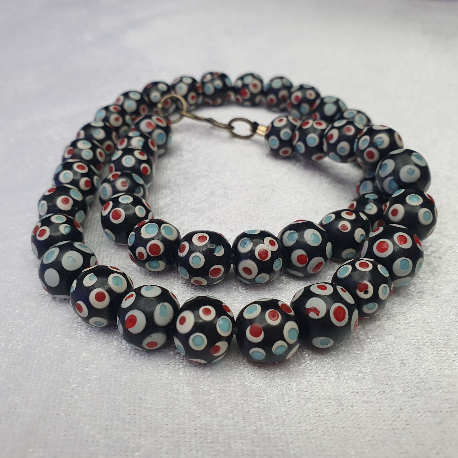 Black Venetian Hundred  eyes Red Skunk Style Beads Necklace11.5mm & 20" long