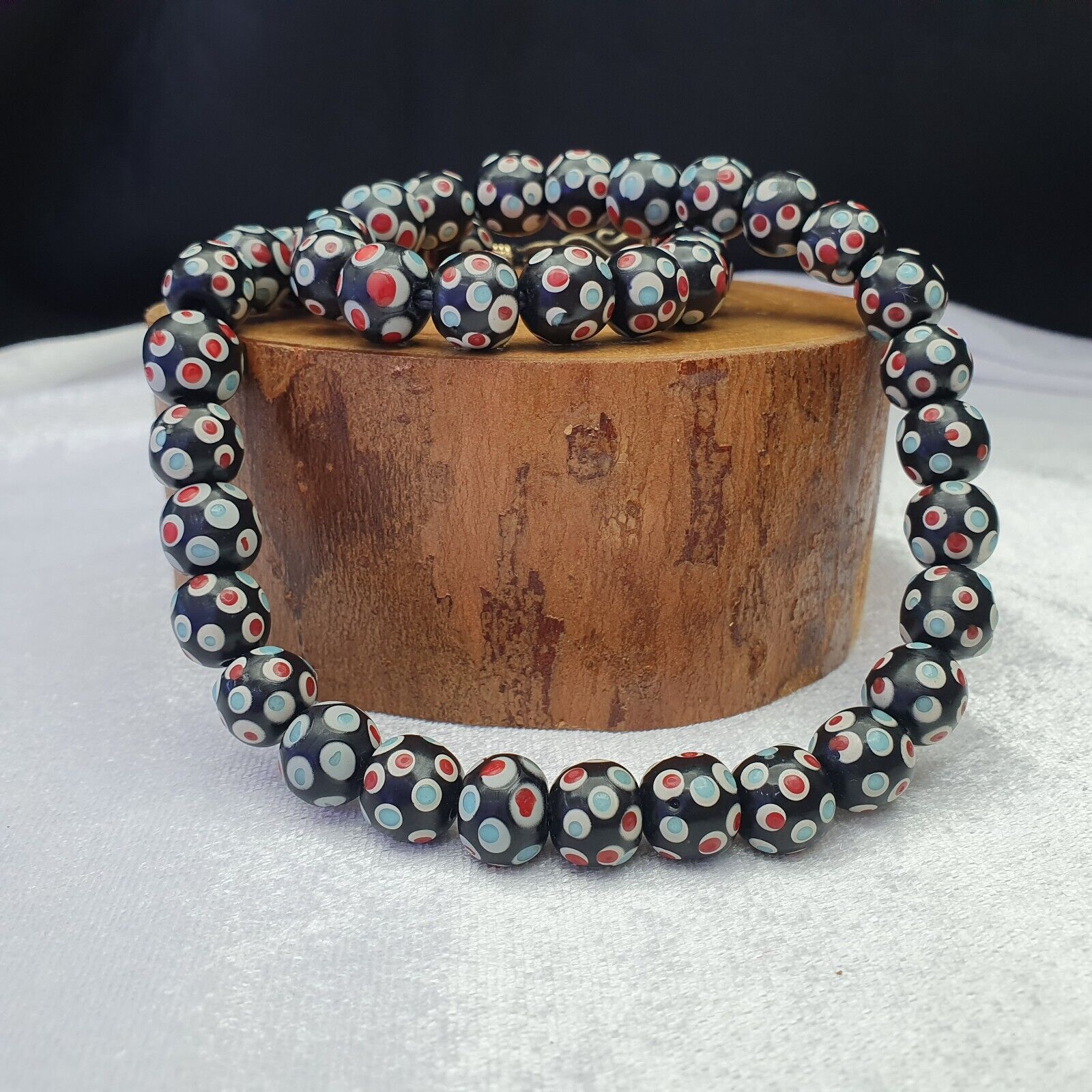 Black Venetian Hundred  eyes Red Skunk Style Beads Necklace11.5mm & 20" long