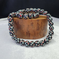 Black Venetian Hundred  eyes Red Skunk Style Beads Necklace11.5mm & 20" long