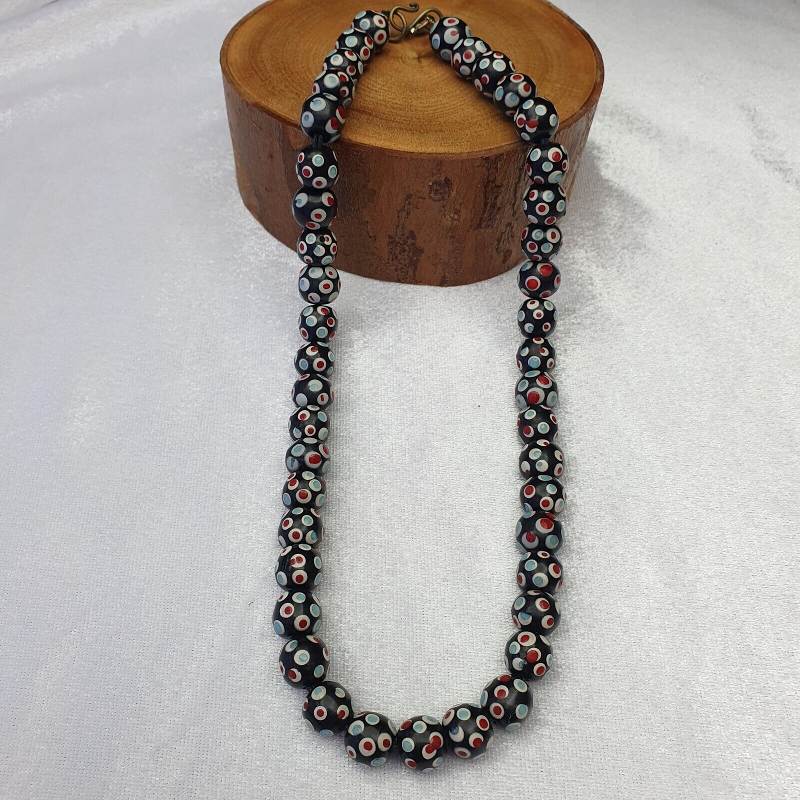Black Venetian Hundred  eyes Red Skunk Style Beads Necklace11.5mm & 20" long