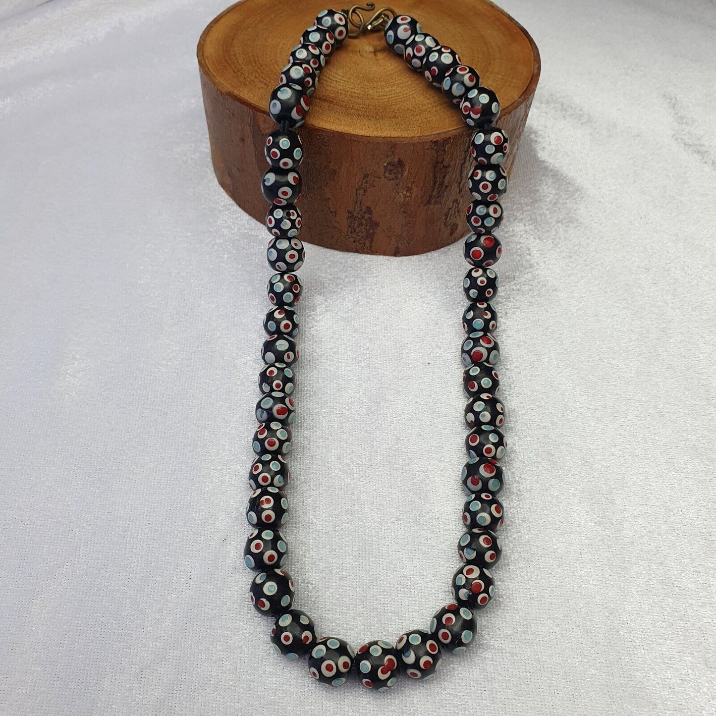 Black Venetian Hundred  eyes Red Skunk Style Beads Necklace11.5mm & 20" long