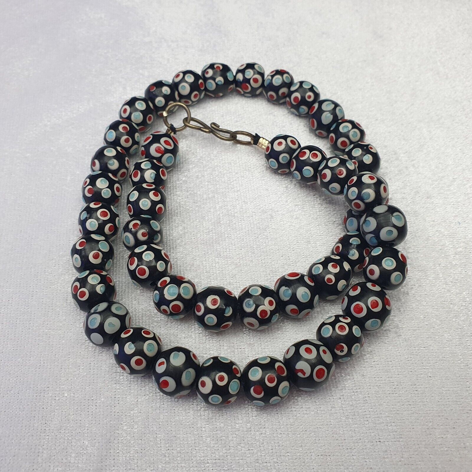 Black Venetian Hundred  eyes Red Skunk Style Beads Necklace11.5mm & 20" long