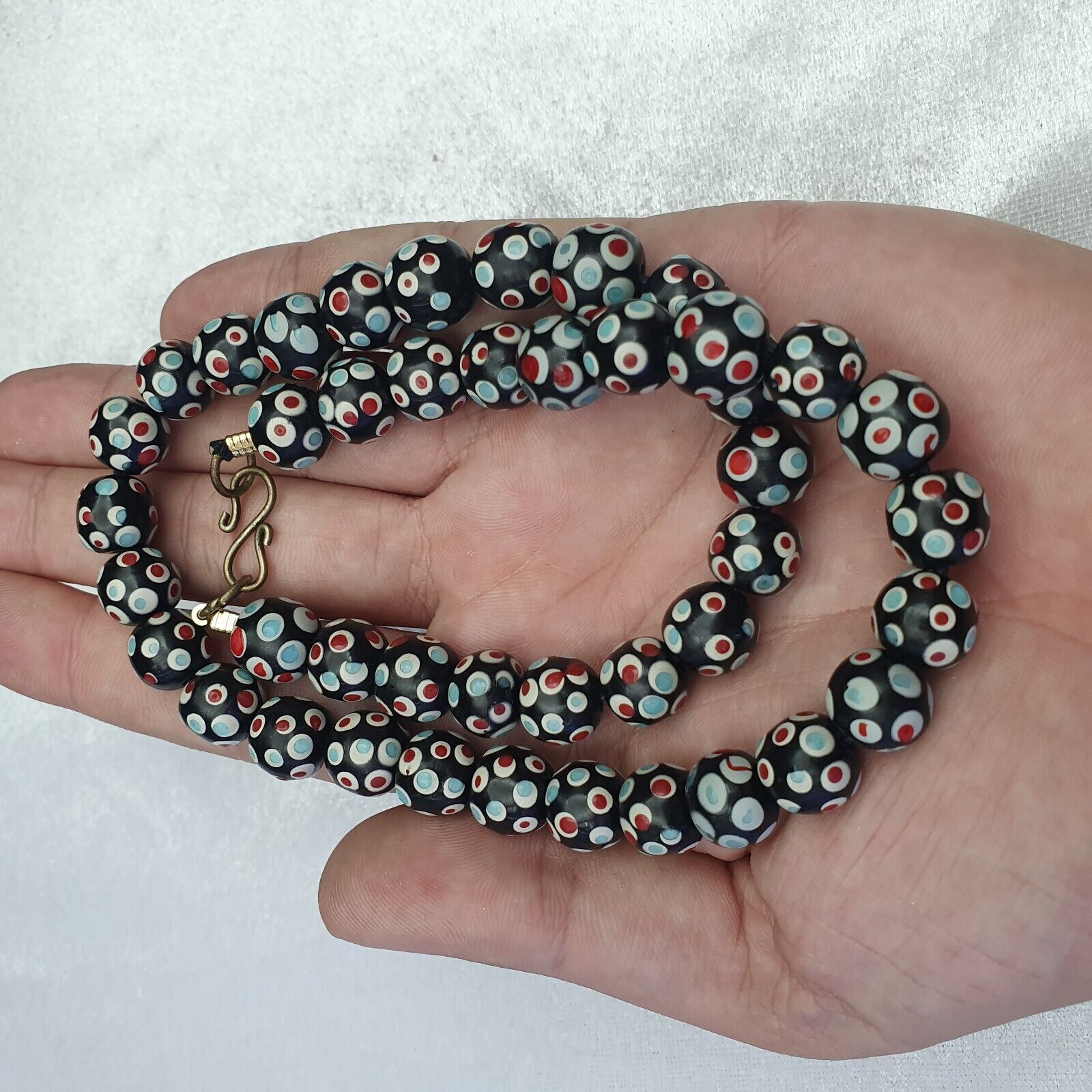 Black Venetian Hundred  eyes Red Skunk Style Beads Necklace11.5mm & 20" long