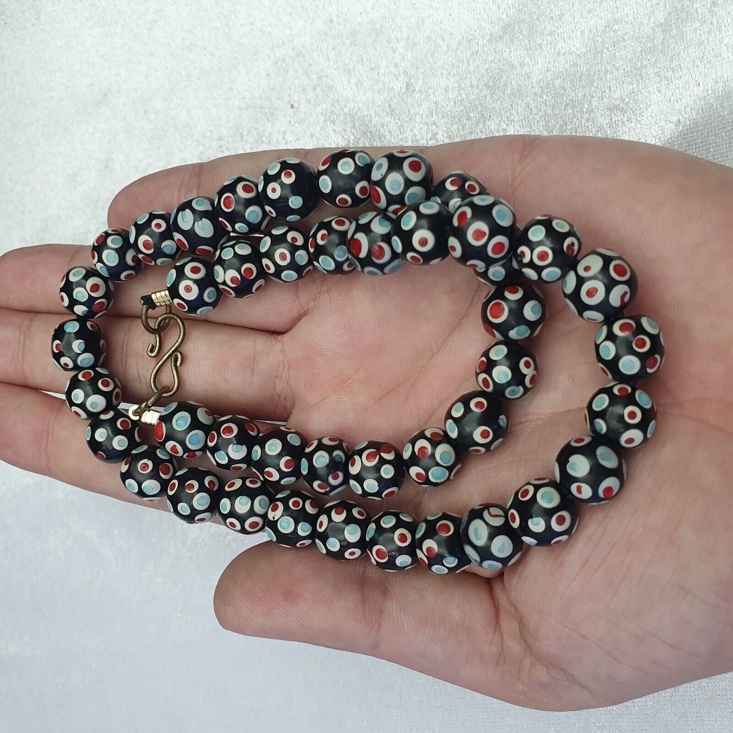 Black Venetian Hundred  eyes Red Skunk Style Beads Necklace11.5mm & 20" long