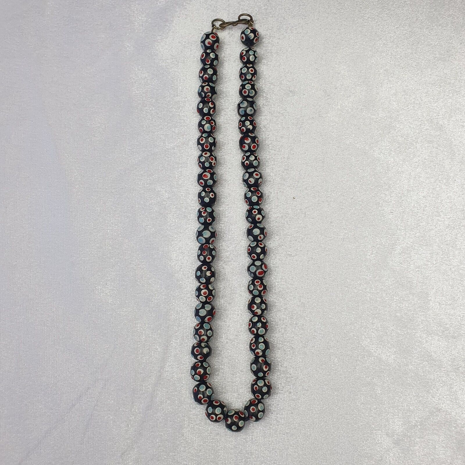 Black Venetian Hundred  eyes Red Skunk Style Beads Necklace11.5mm & 20" long