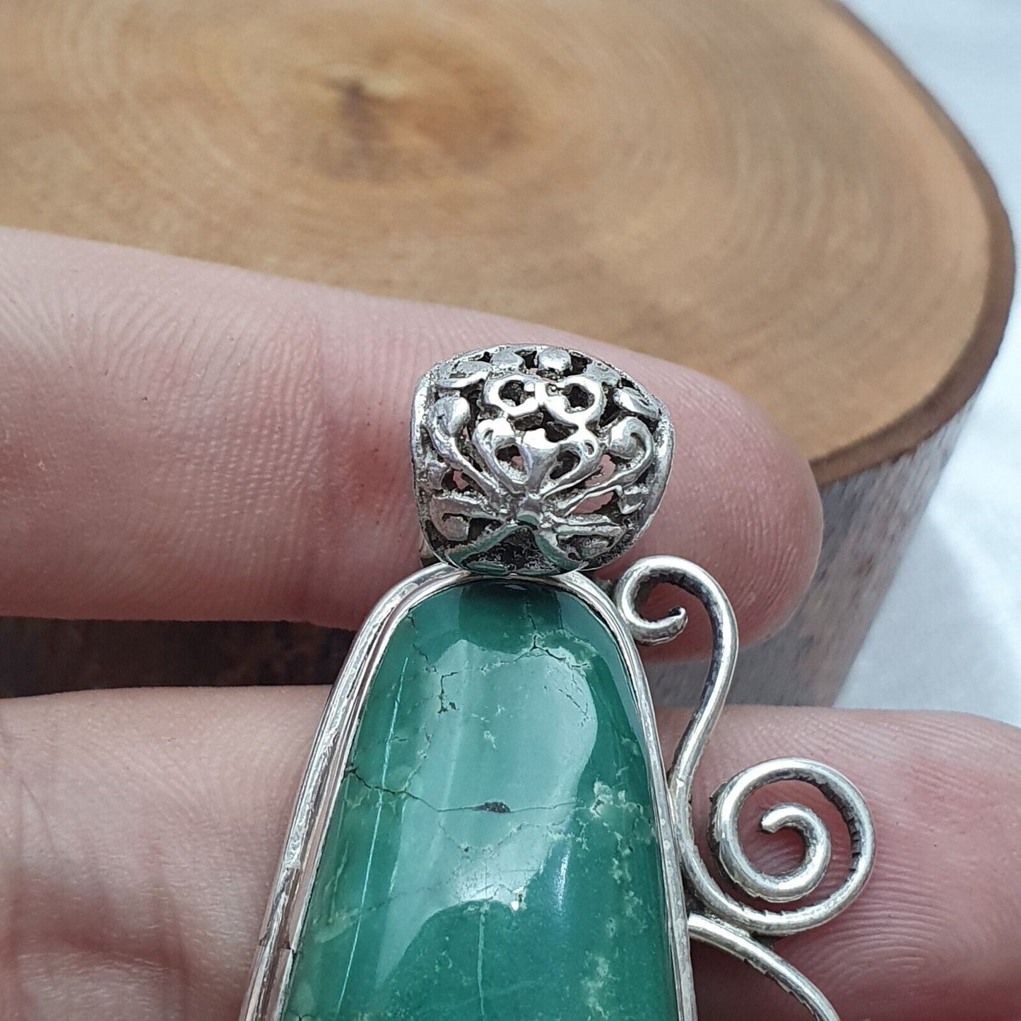 Großer Türkis-Halskettenanhänger aus 925er-Sterlingsilber für Herren, 20,6 Gramm 