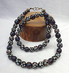Black Venetian Hundred eyes Skunk Style Beads Necklace 24 inches long