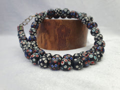 Black Venetian Hundred eyes Skunk Style Beads Necklace 24 inches long