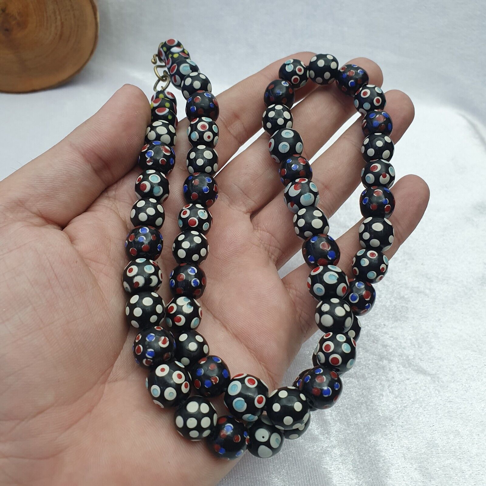 Black Venetian Hundred eyes Skunk Style Beads Necklace 24 inches long