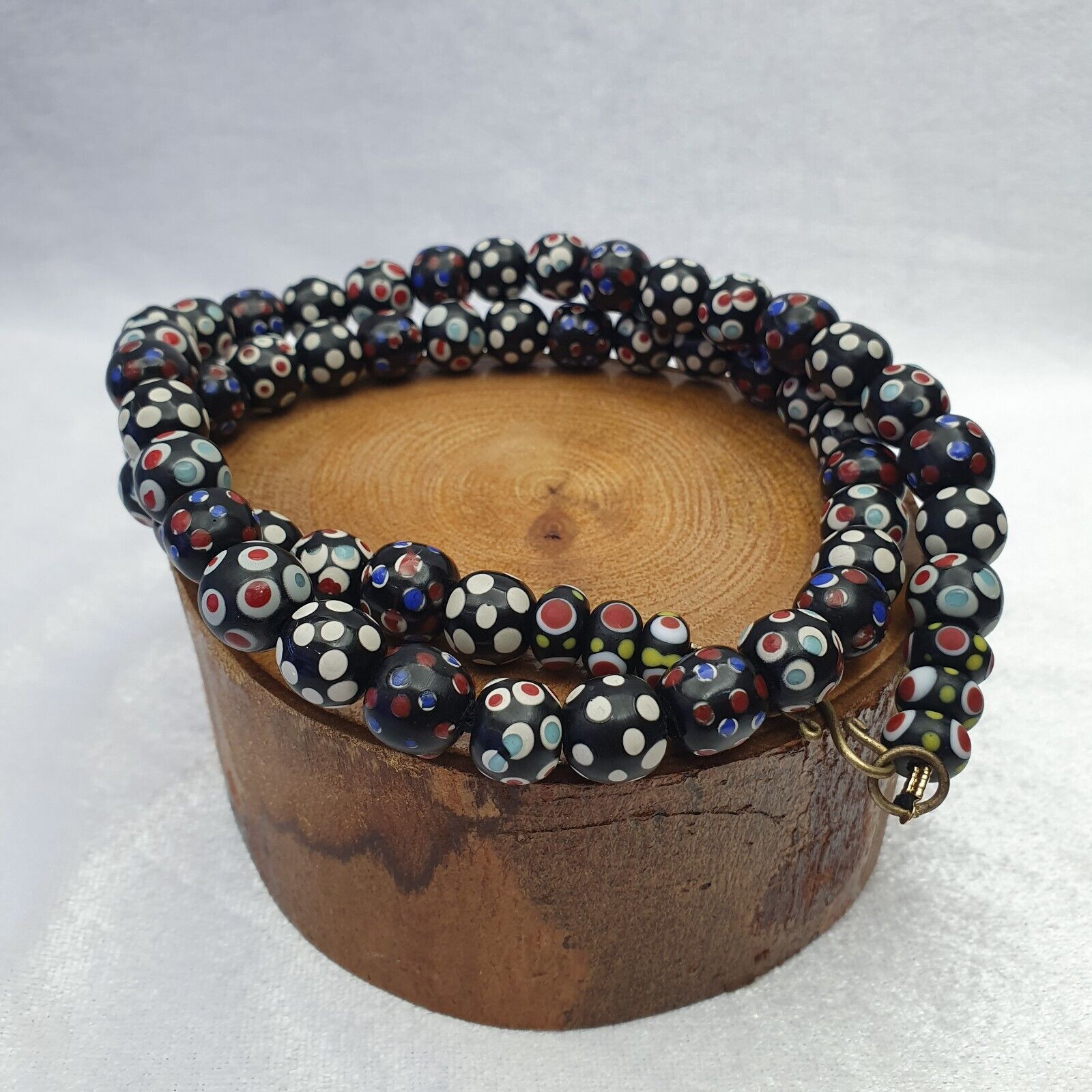 Black Venetian Hundred eyes Skunk Style Beads Necklace 24 inches long