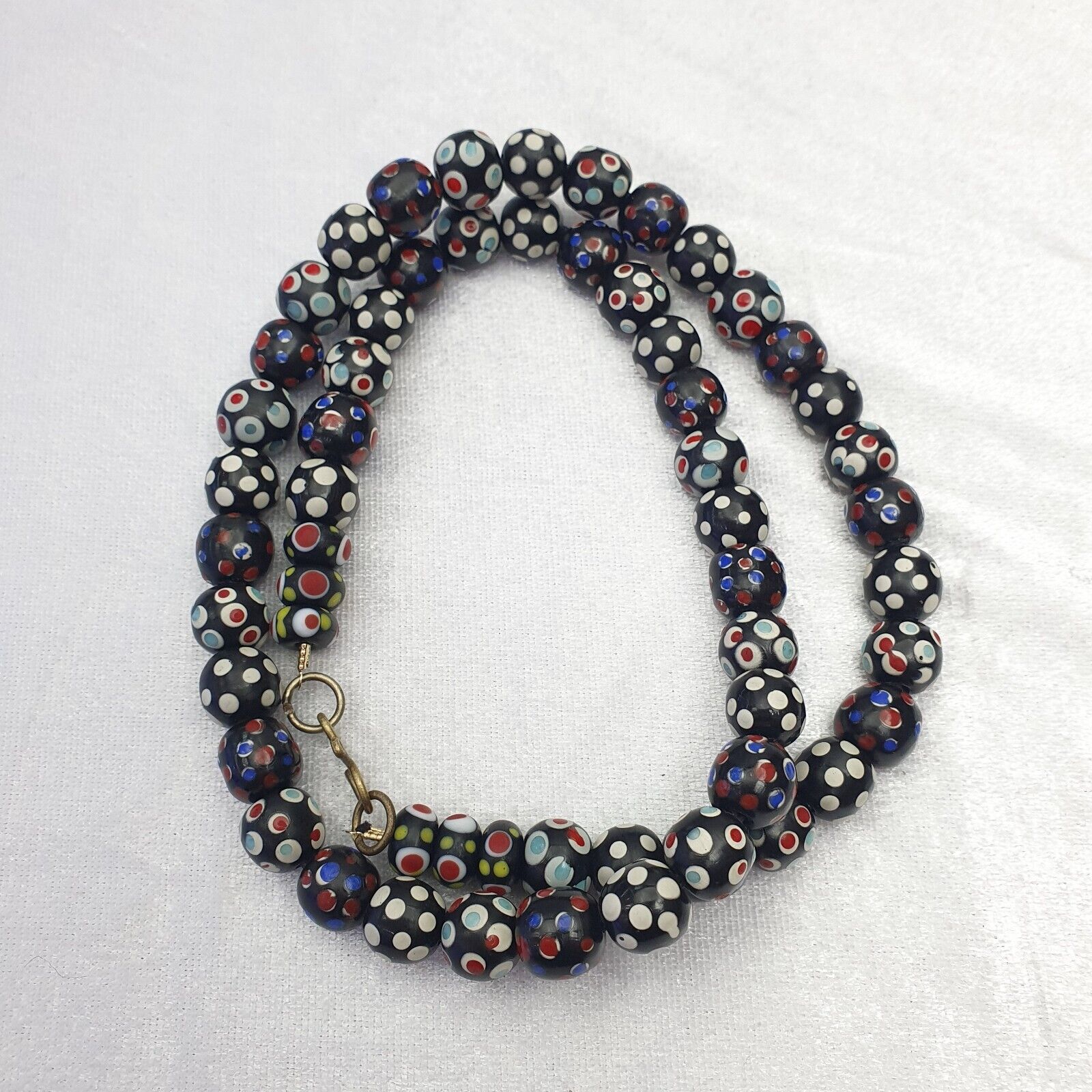 Black Venetian Hundred eyes Skunk Style Beads Necklace 24 inches long