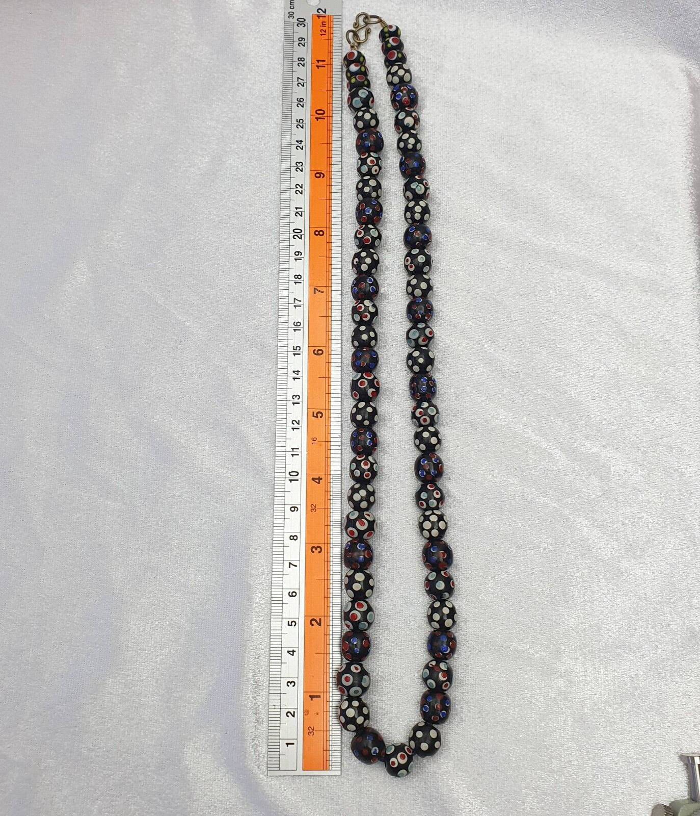 Black Venetian Hundred eyes Skunk Style Beads Necklace 24 inches long