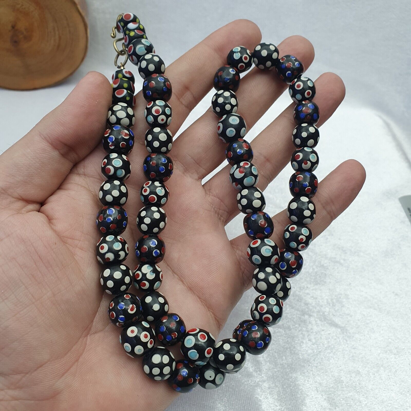Black Venetian Hundred eyes Skunk Style Beads Necklace 24 inches long
