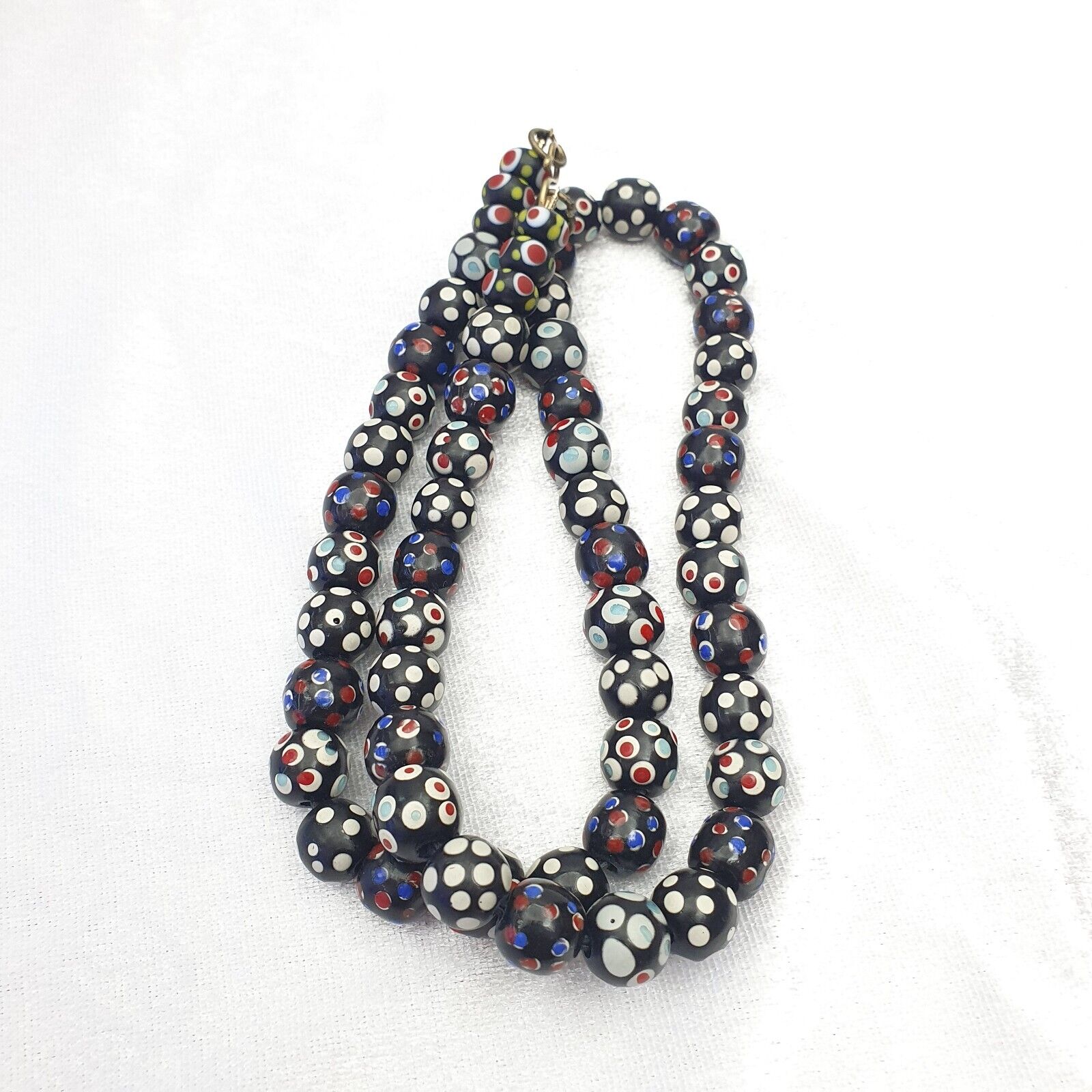 Black Venetian Hundred eyes Skunk Style Beads Necklace 24 inches long