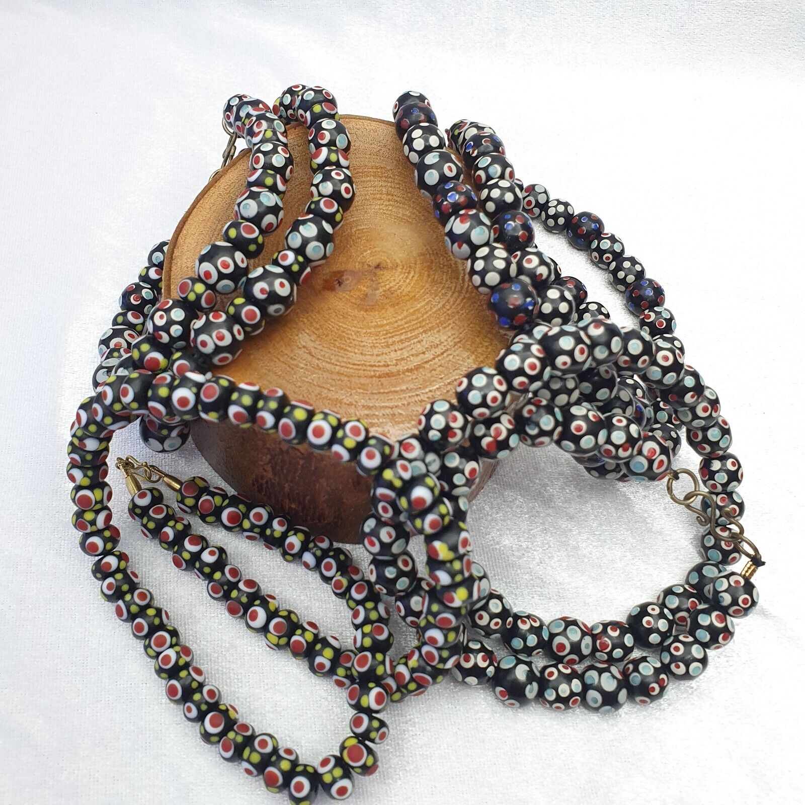 Black Venetian Hundred eyes Skunk Style Beads Necklace 24 inches long