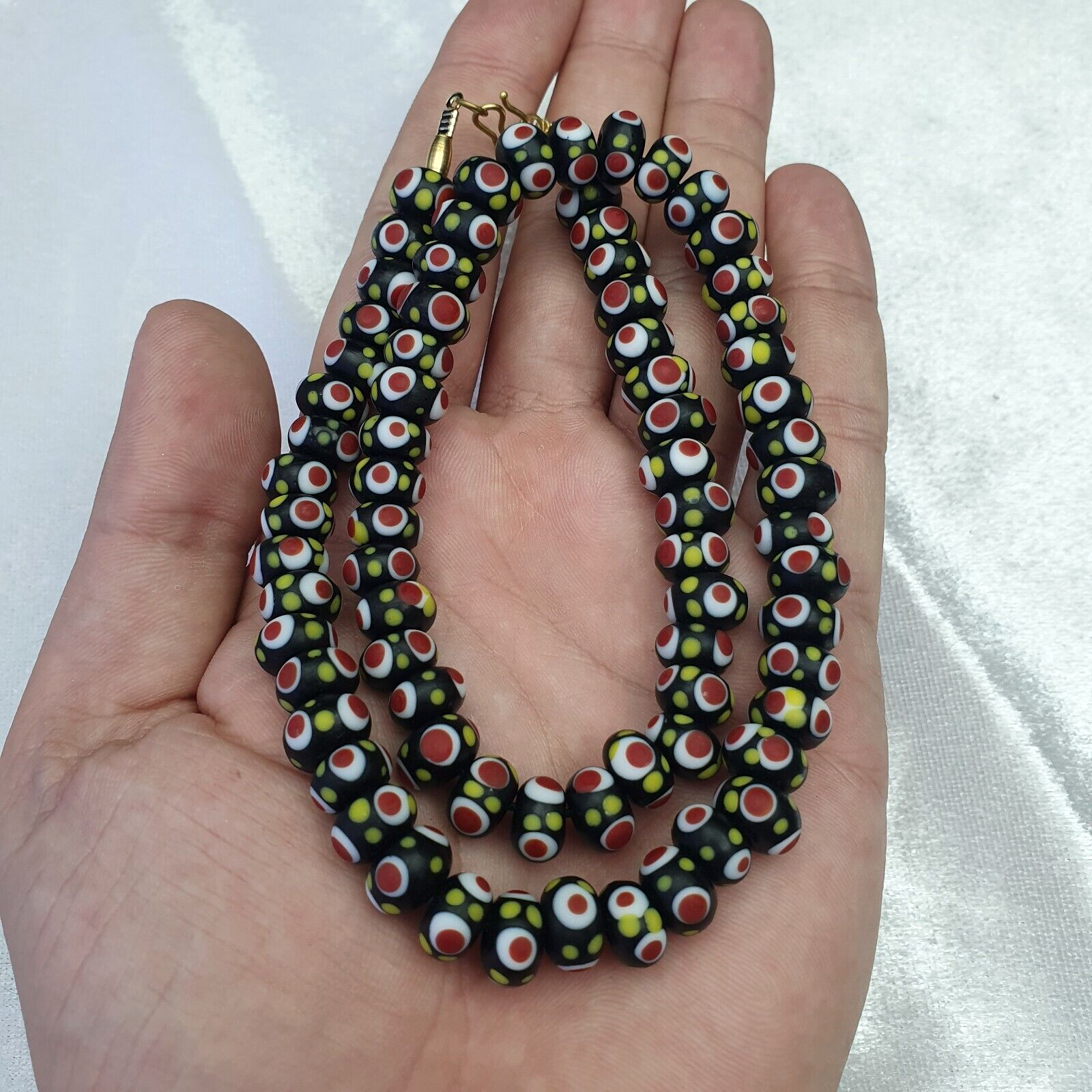 Black Venetian Hundred Red eyes Skunk Style Beads Necklace10mm & 20 inches long