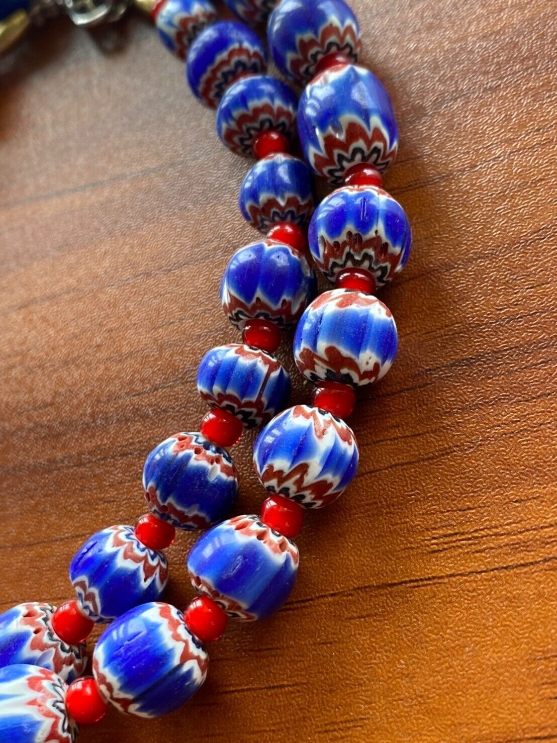 Tiny Blue Chevrons and White Heart venetian Beads African COLLECTION Necklace