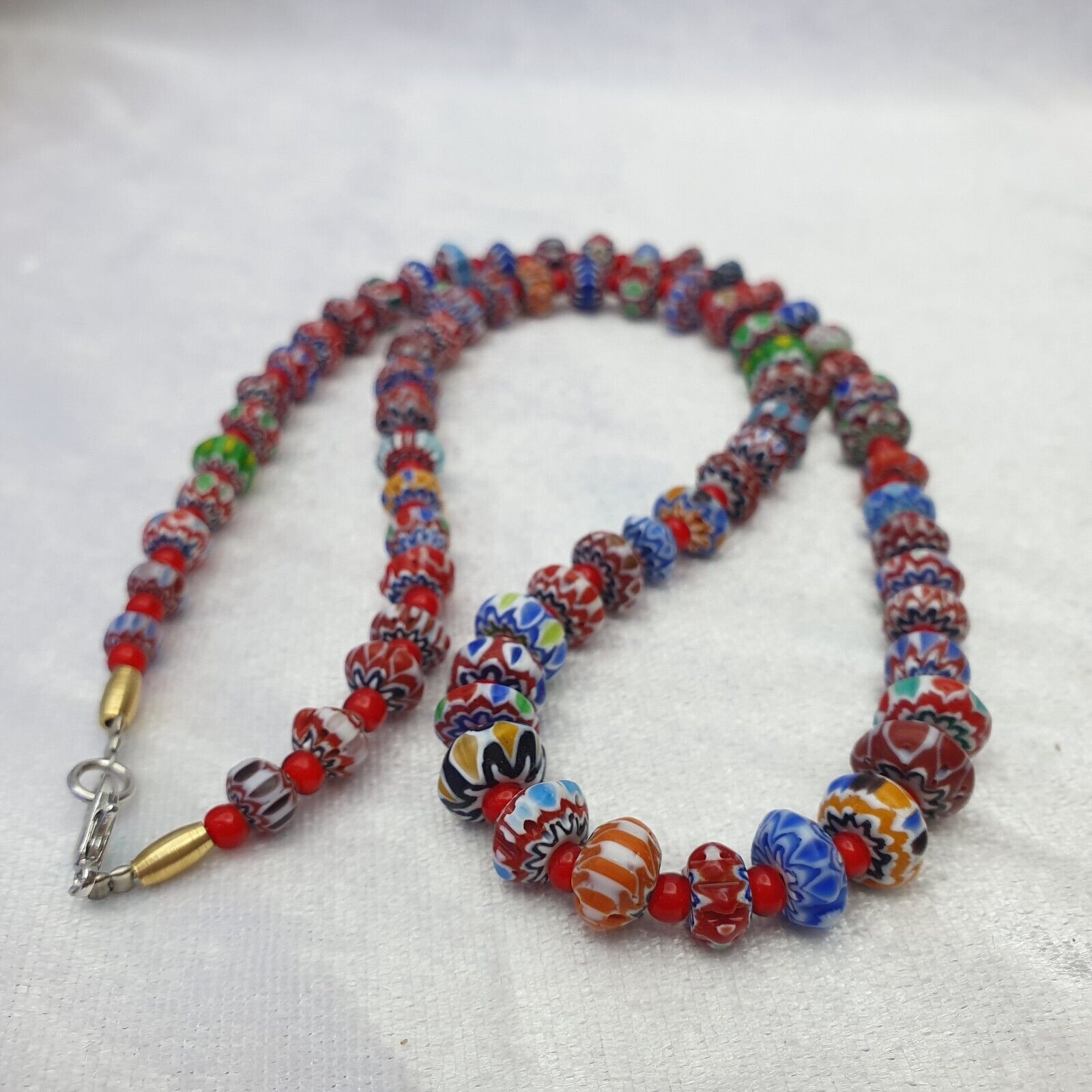 Tiny Chevrons and White Heart Venetian Trade Beads African COLLECTION Necklace