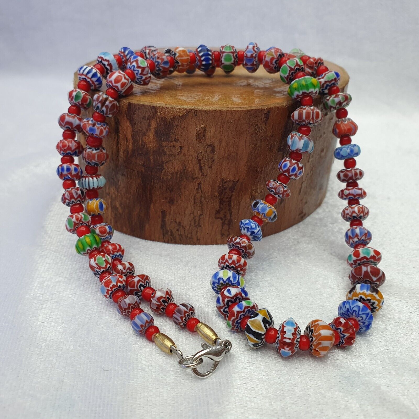 Tiny Chevrons and White Heart Venetian Trade Beads African COLLECTION Necklace