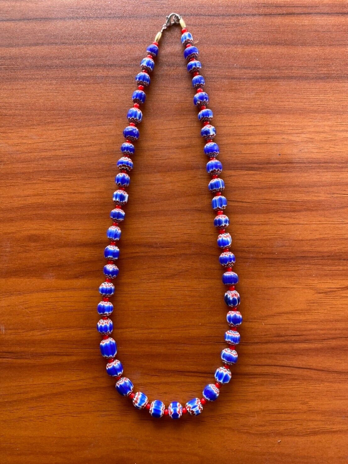 Tiny Blue Chevrons and White Heart venetian Beads African COLLECTION Necklace