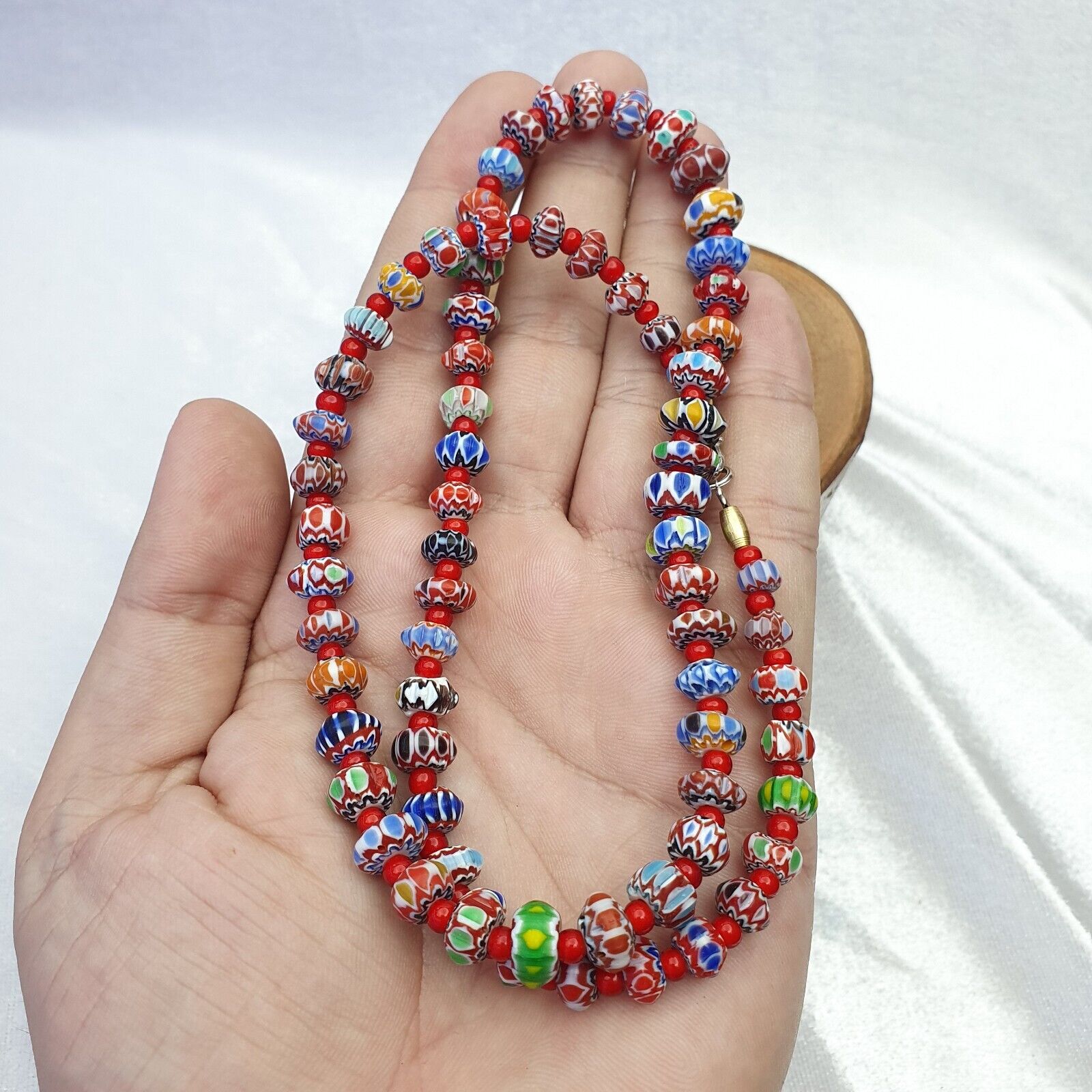 Tiny Chevrons and White Heart Venetian Trade Beads African COLLECTION Necklace