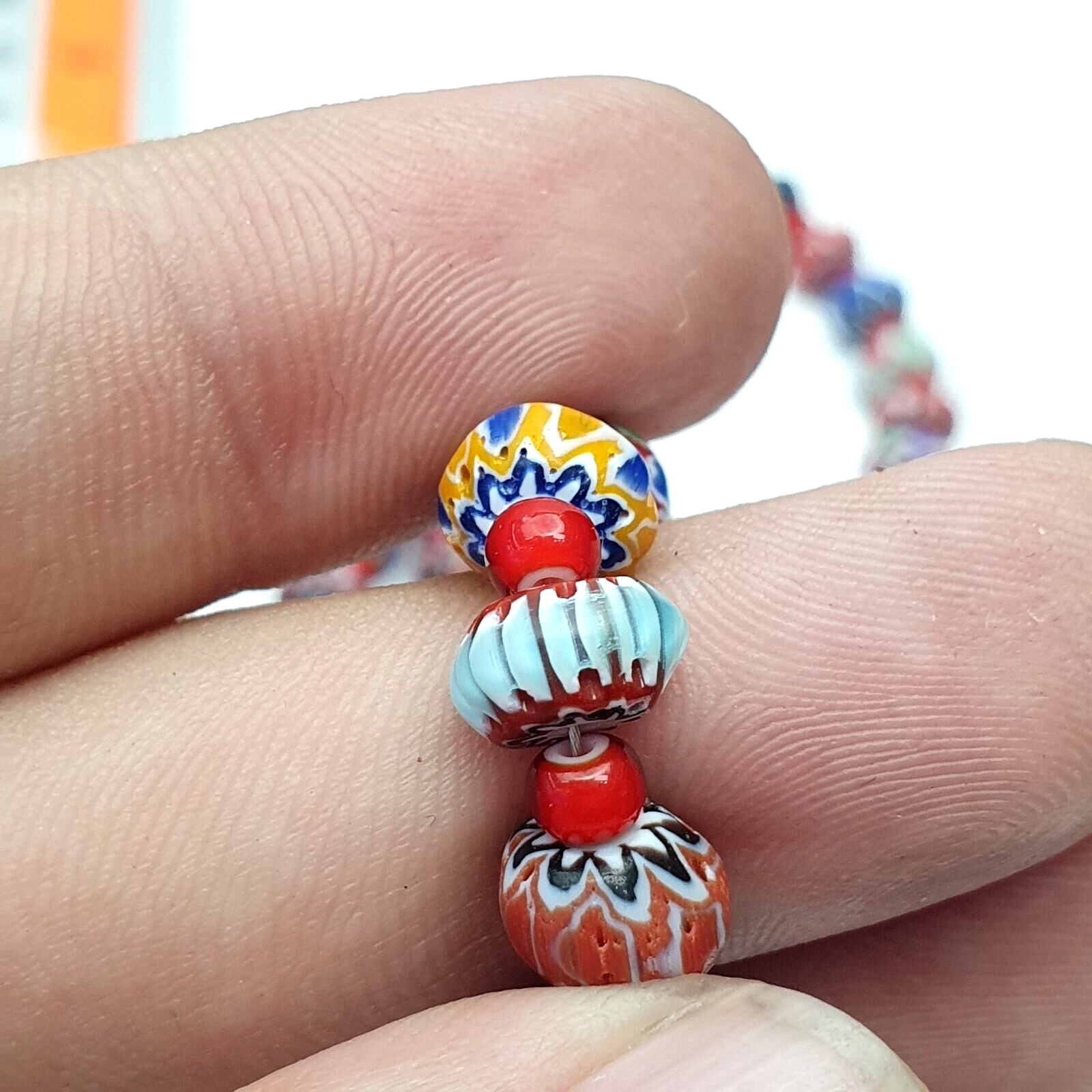 Tiny Chevrons and White Heart Venetian Trade Beads African COLLECTION Necklace