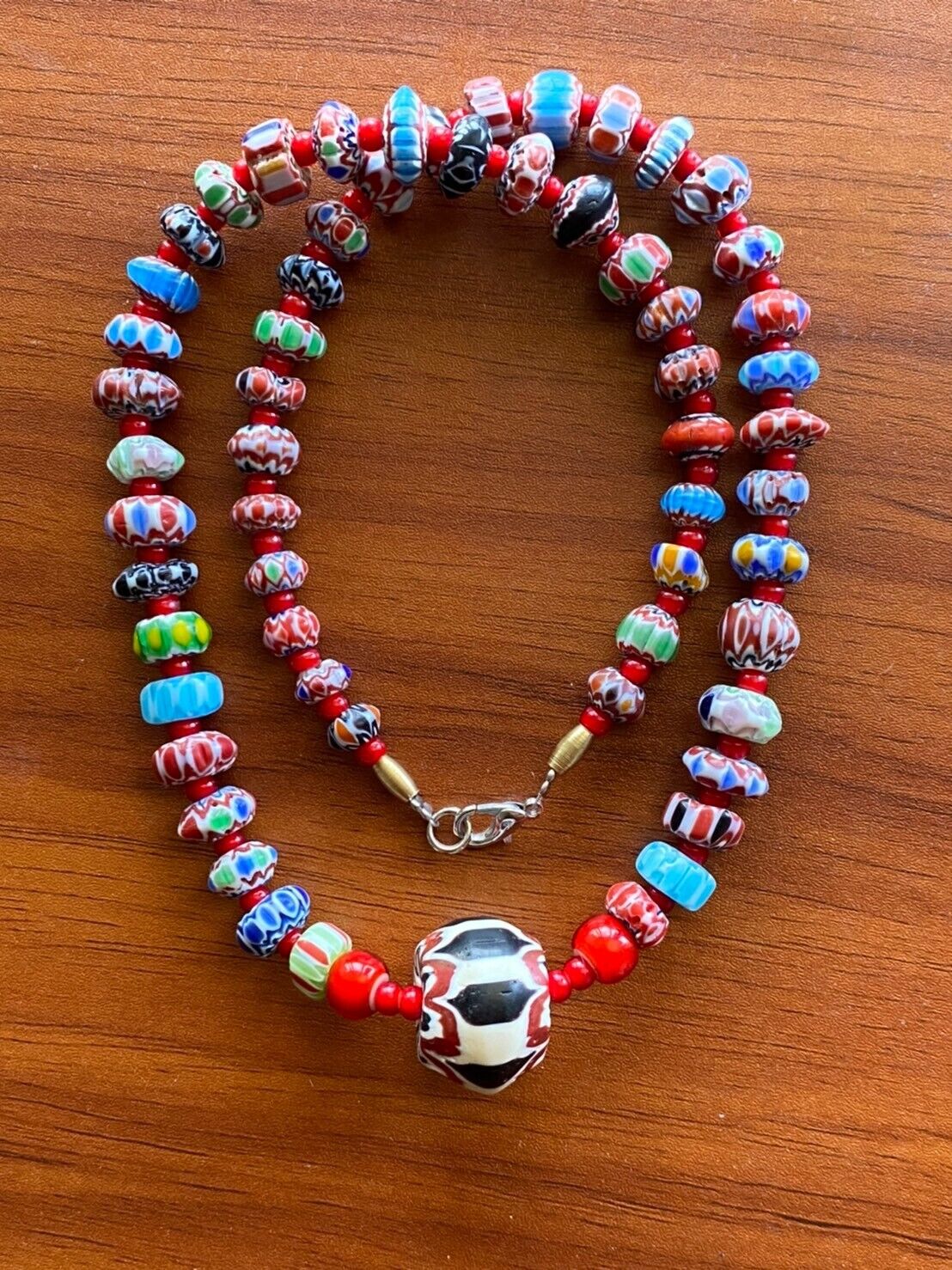 Multi color Chevrons and White Heart venetian Beads African COLLECTION Necklace