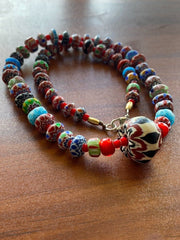 Multi color Chevrons and White Heart venetian Beads African COLLECTION Necklace