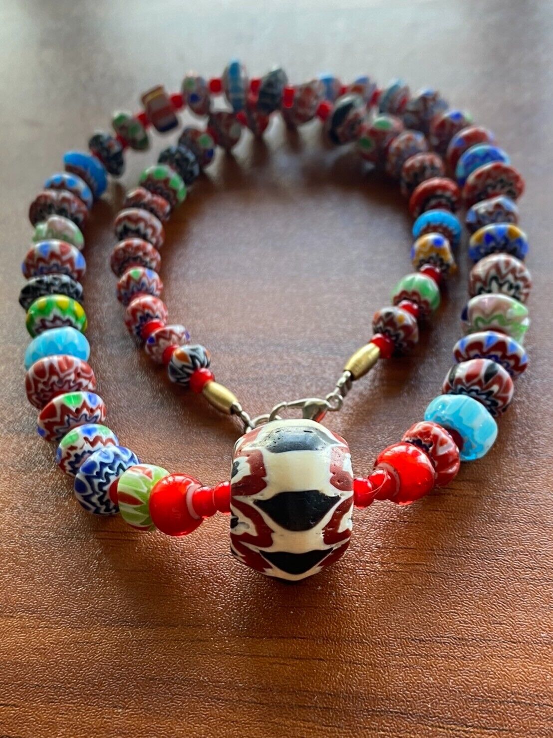 Multi color Chevrons and White Heart venetian Beads African COLLECTION Necklace