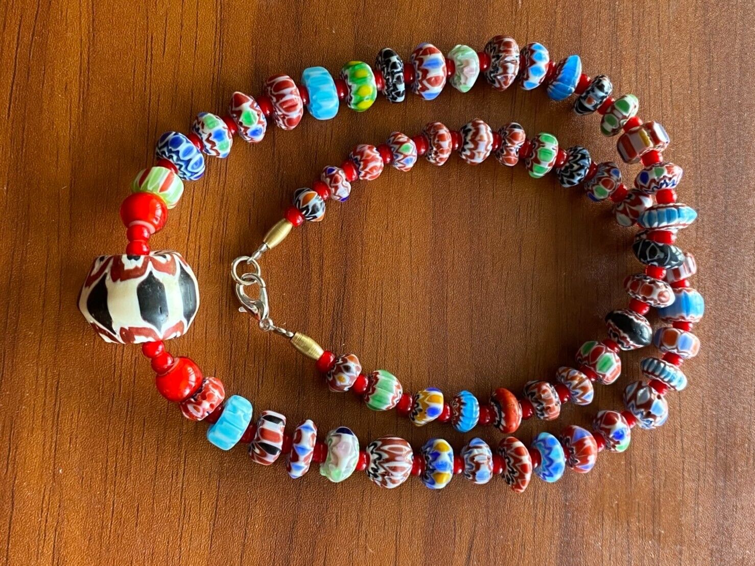 Multi color Chevrons and White Heart venetian Beads African COLLECTION Necklace