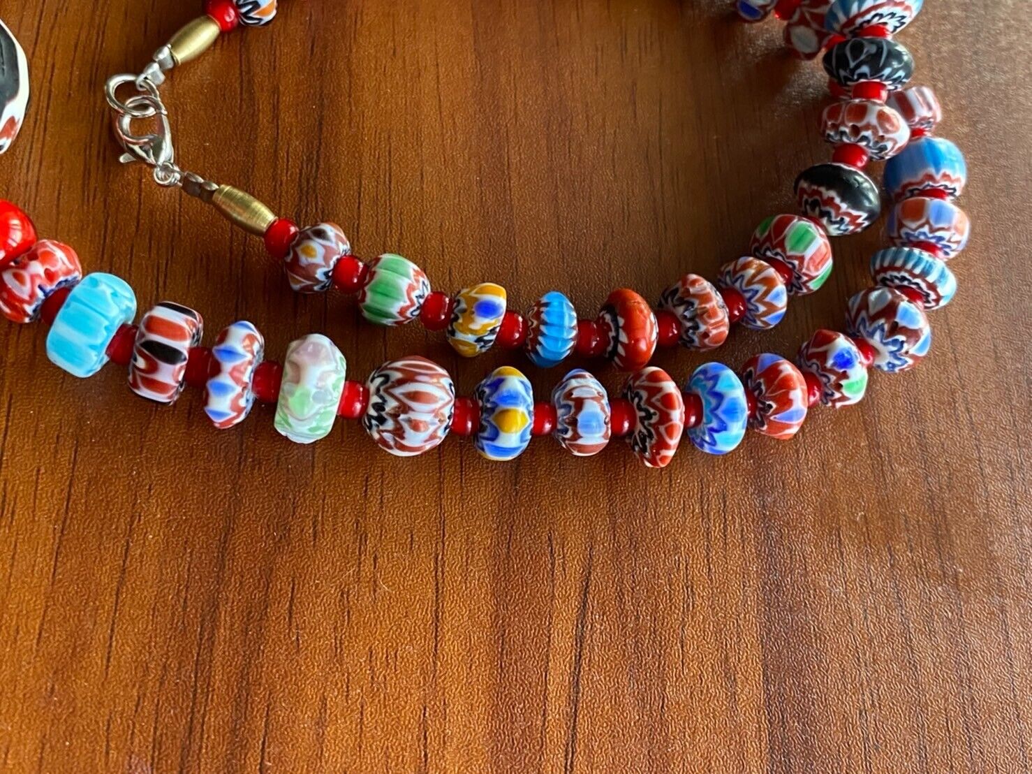 Multi color Chevrons and White Heart venetian Beads African COLLECTION Necklace