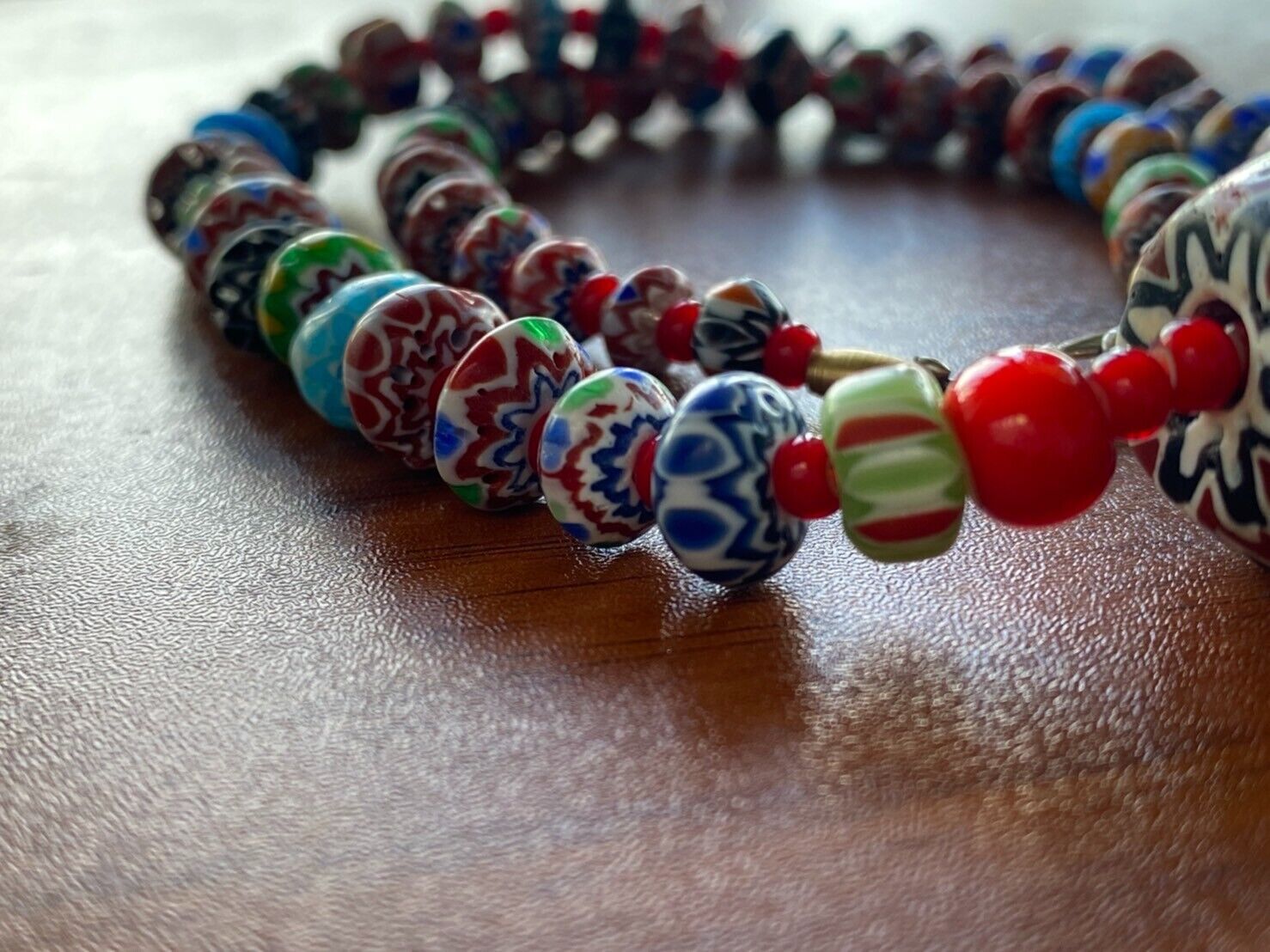 Multi color Chevrons and White Heart venetian Beads African COLLECTION Necklace