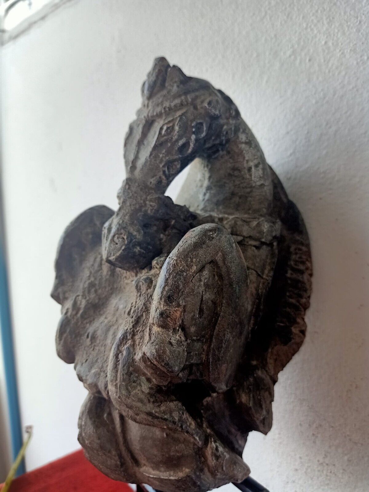 1700 年代古代舊木手工雕刻稀有馬雕像
