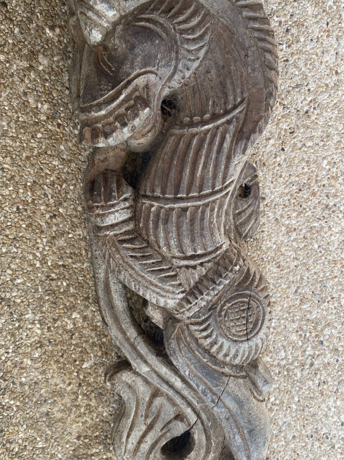 Antique wood carving wall bracket corbel Chinese Dragon lion 16 Inches