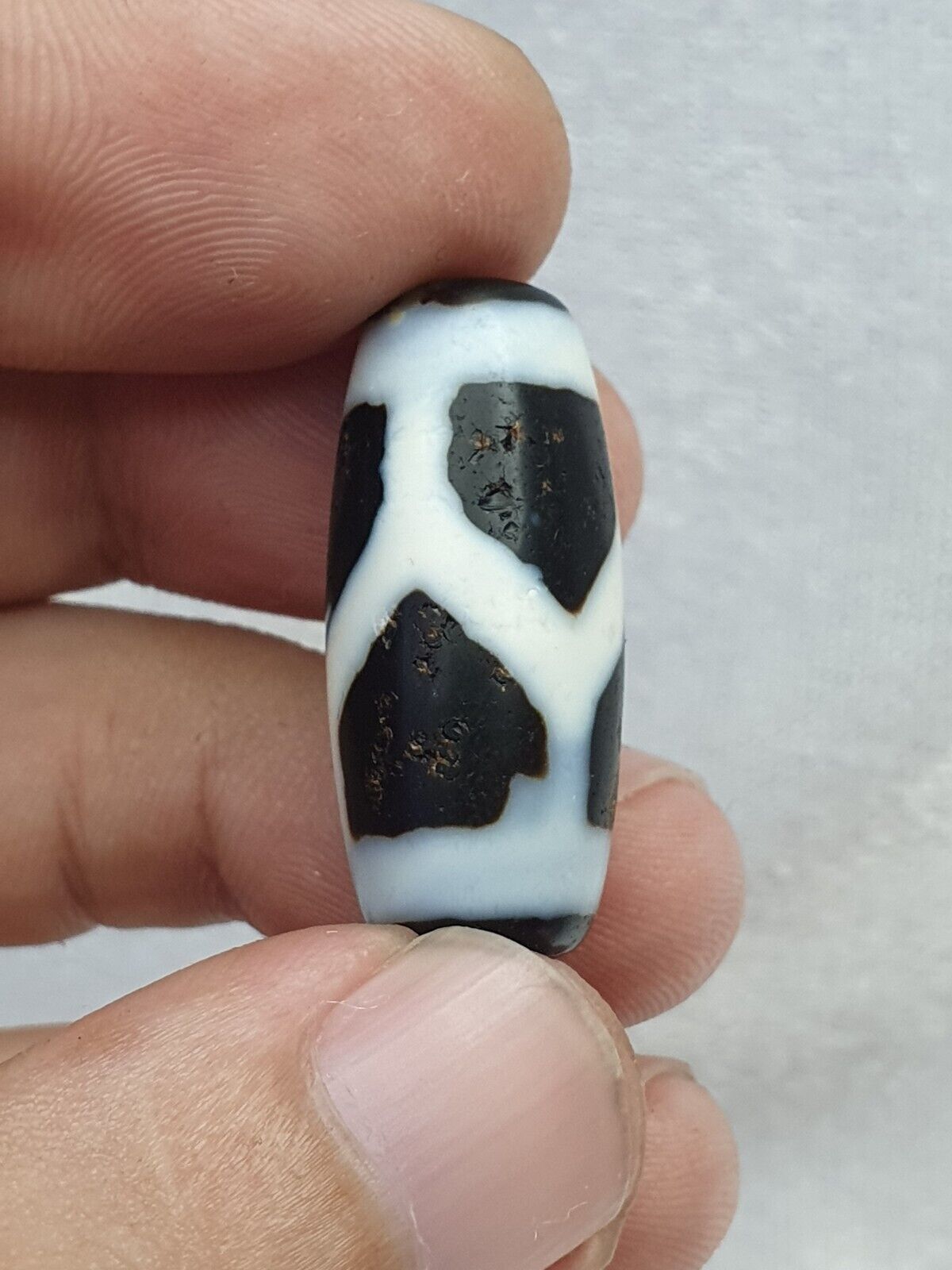 復古喜馬拉雅印度西藏黑色和白色罕見圖案天珠護身符珠