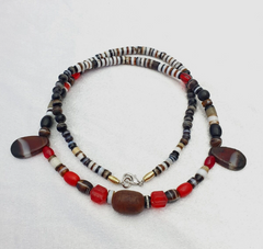 Ancient Old Dzi Banded Agate Amber and glass beads Antique Beads Necklace Mala