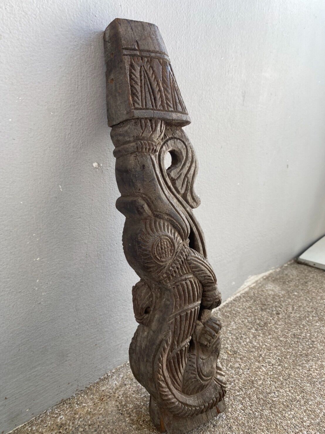 Antique wood carving wall bracket corbel Chinese Dragon lion 16 Inches