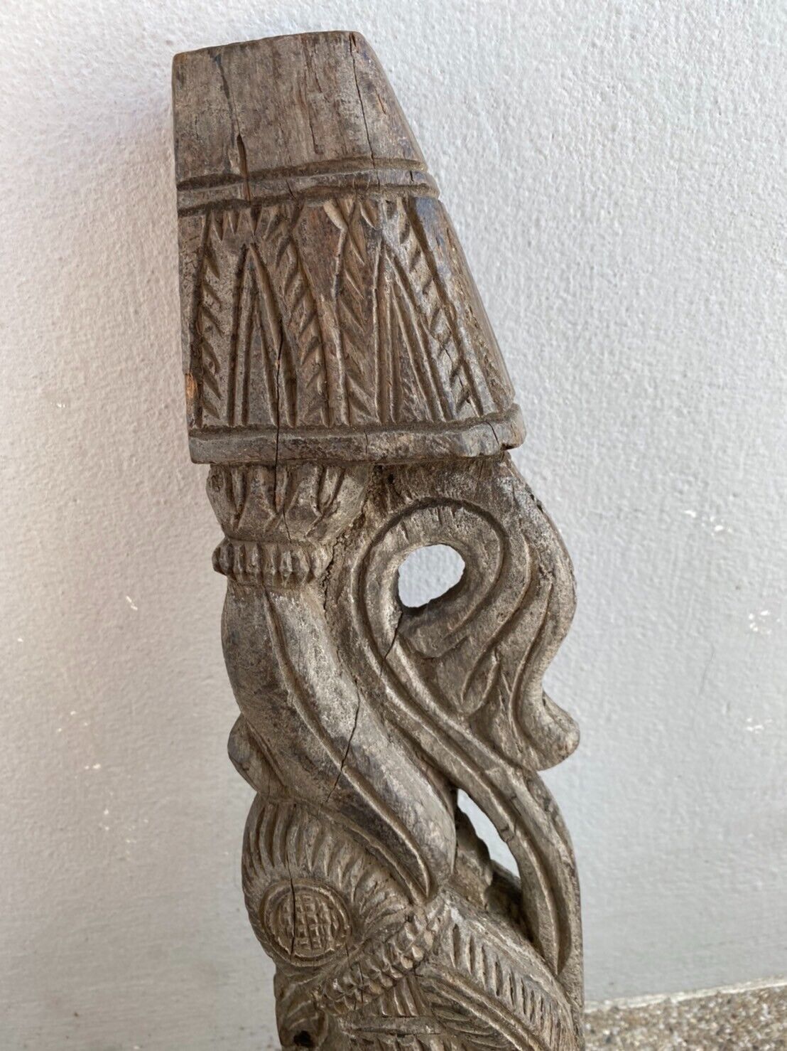 Antique wood carving wall bracket corbel Chinese Dragon lion 16 Inches
