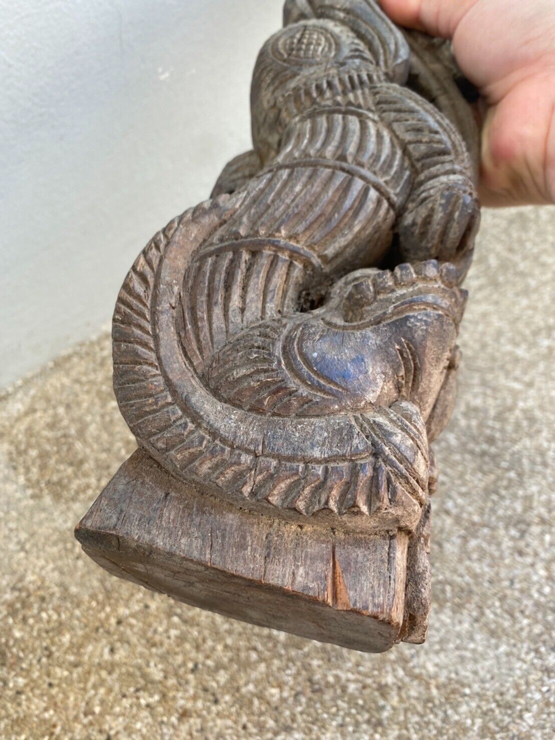 Antique wood carving wall bracket corbel Chinese Dragon lion 16 Inches