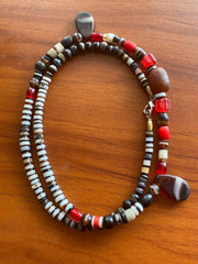 Ancient Old Dzi Banded Agate Amber and glass beads Antique Beads Necklace Mala