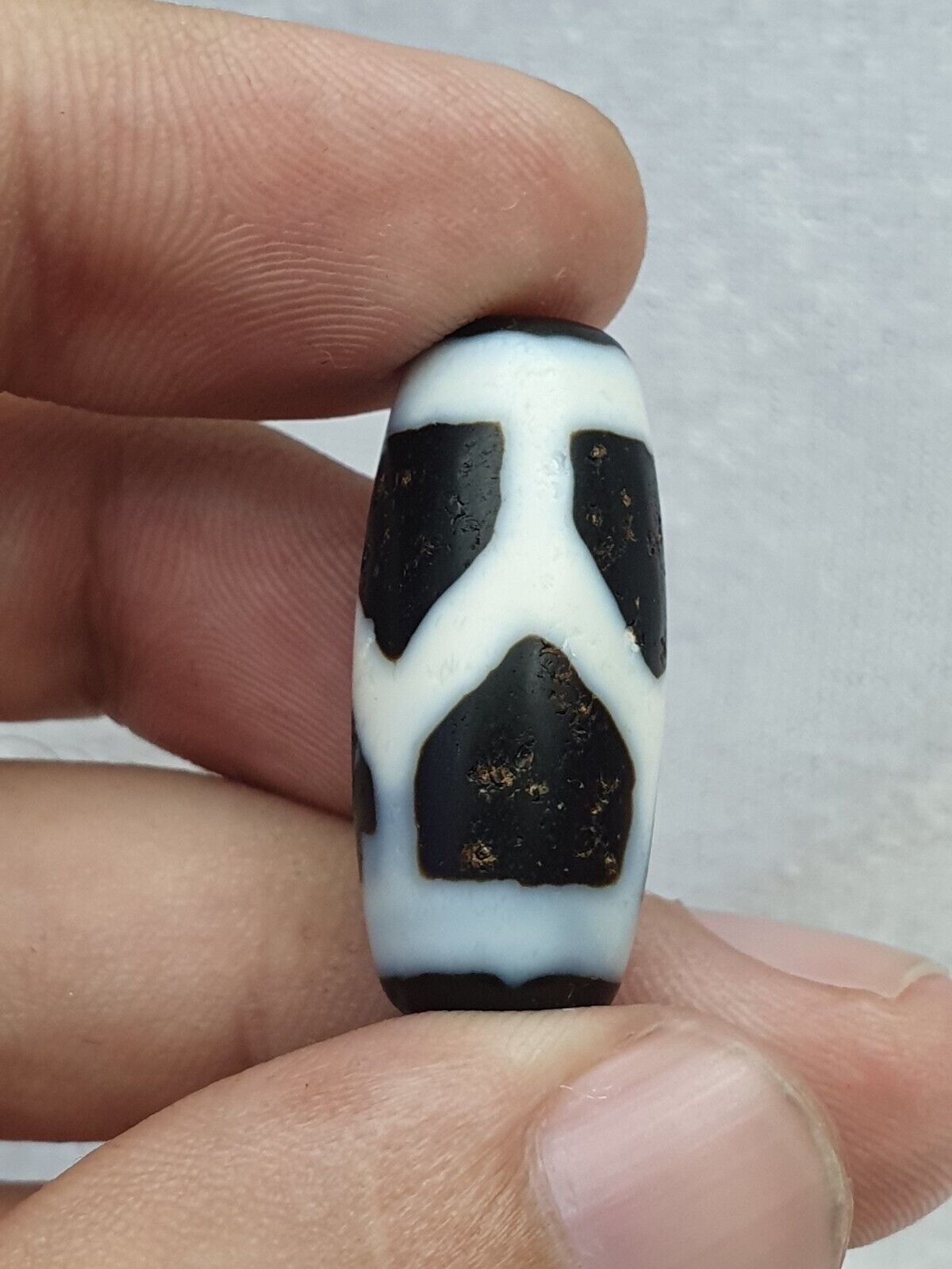 vintage Himalayan Indo Tibetan BLACK and White rare Patterns Dzi Amulet Bead